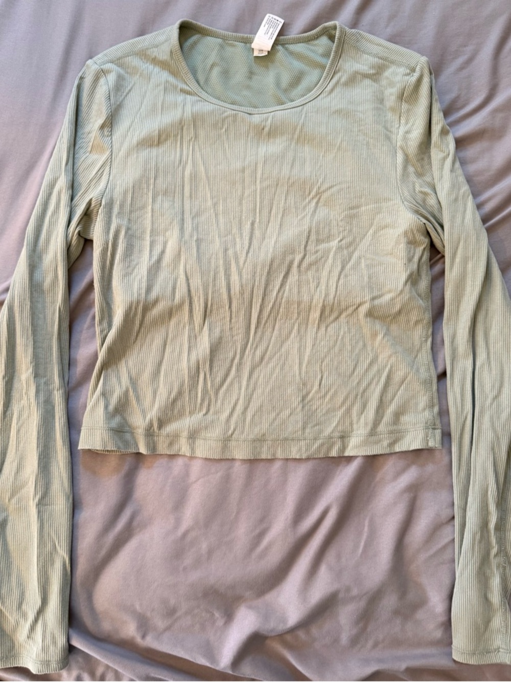 Light Sage Ribbed Long-Sleeve Women's Top With Built In Bra